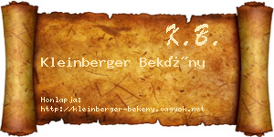 Kleinberger Bekény névjegykártya